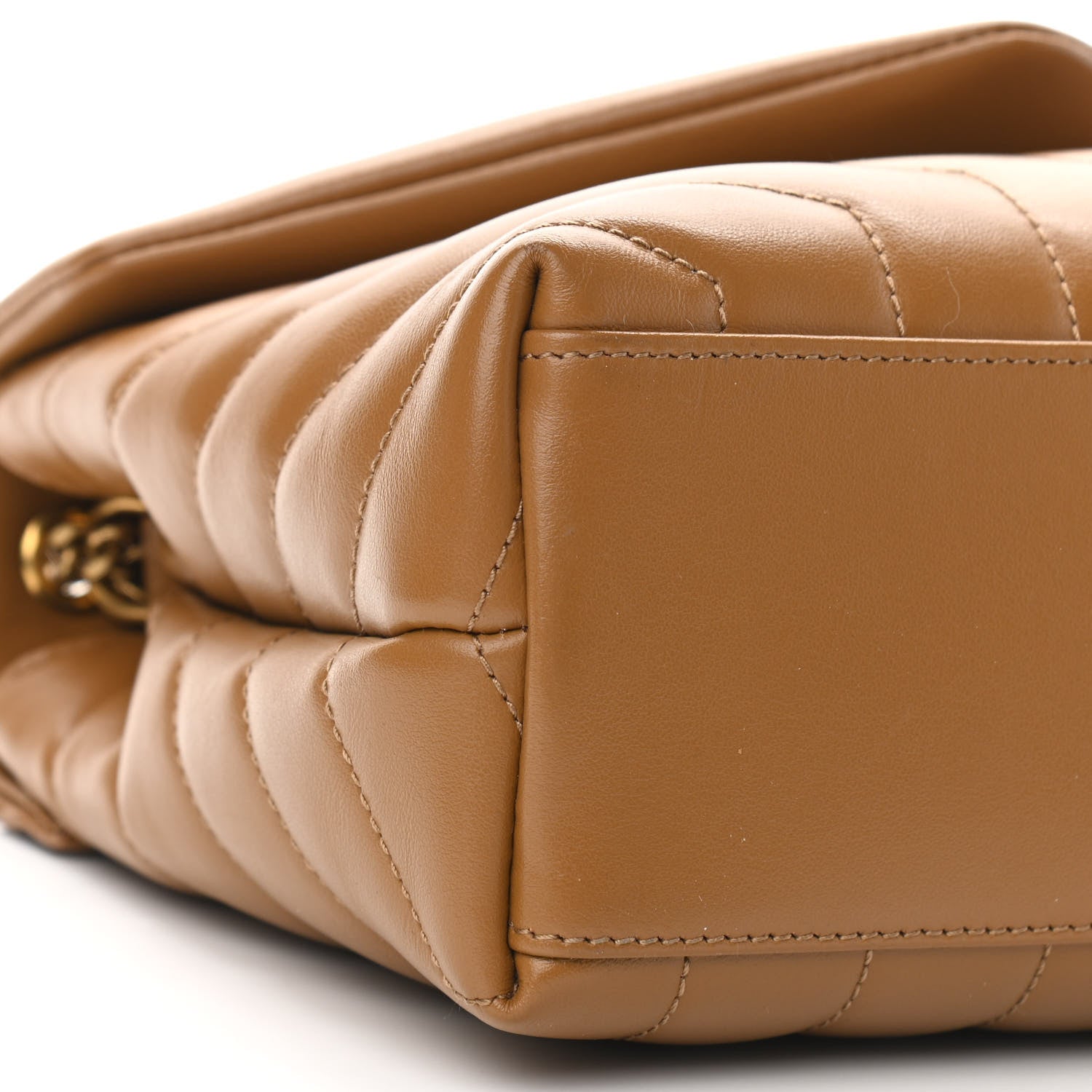 Saint Laurent Calfskin Y Quilted Monogram Small Loulou Chain Satchel Dark Natural 5 of 11