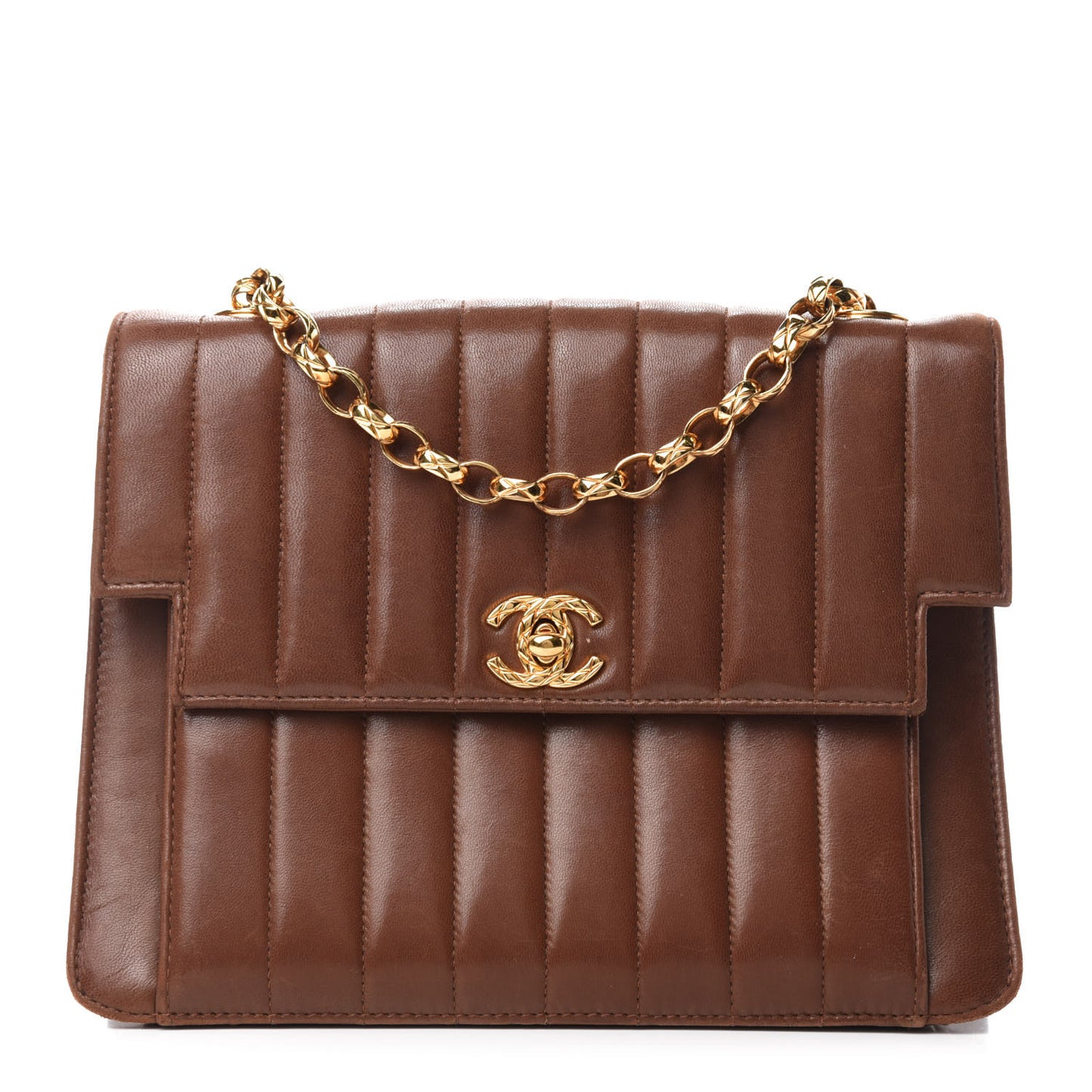 Lambskin Vertical Quilt Small Square Flap Brown