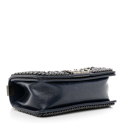 Chanel Glazed Calfskin Quilted Small Boy Chained Flap Navy 4 of 12