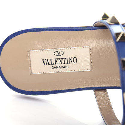 Valentino Garavani Calfskin Rockstud Caged Flat Slide Sandals 36 Blu Delft 8 of 11