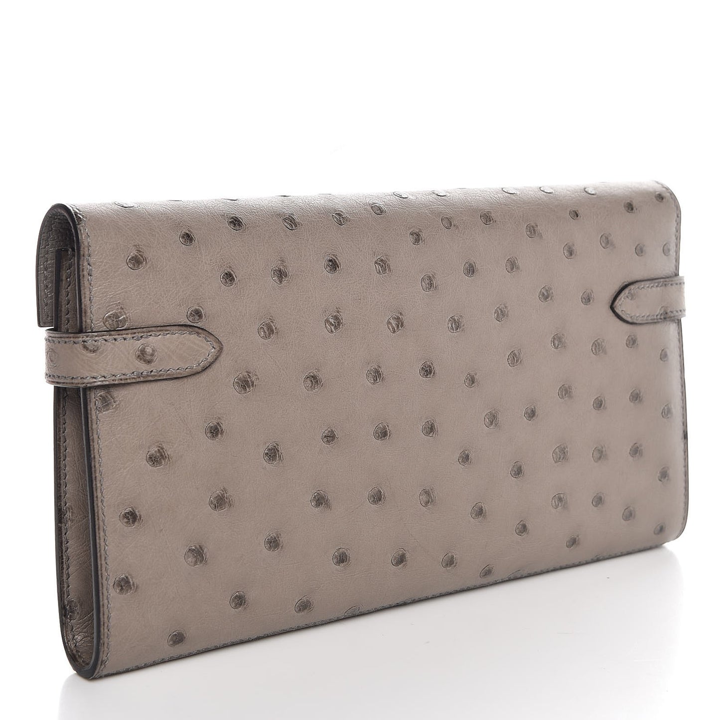 Ostrich Kelly Longue Wallet Gris Tourterelle