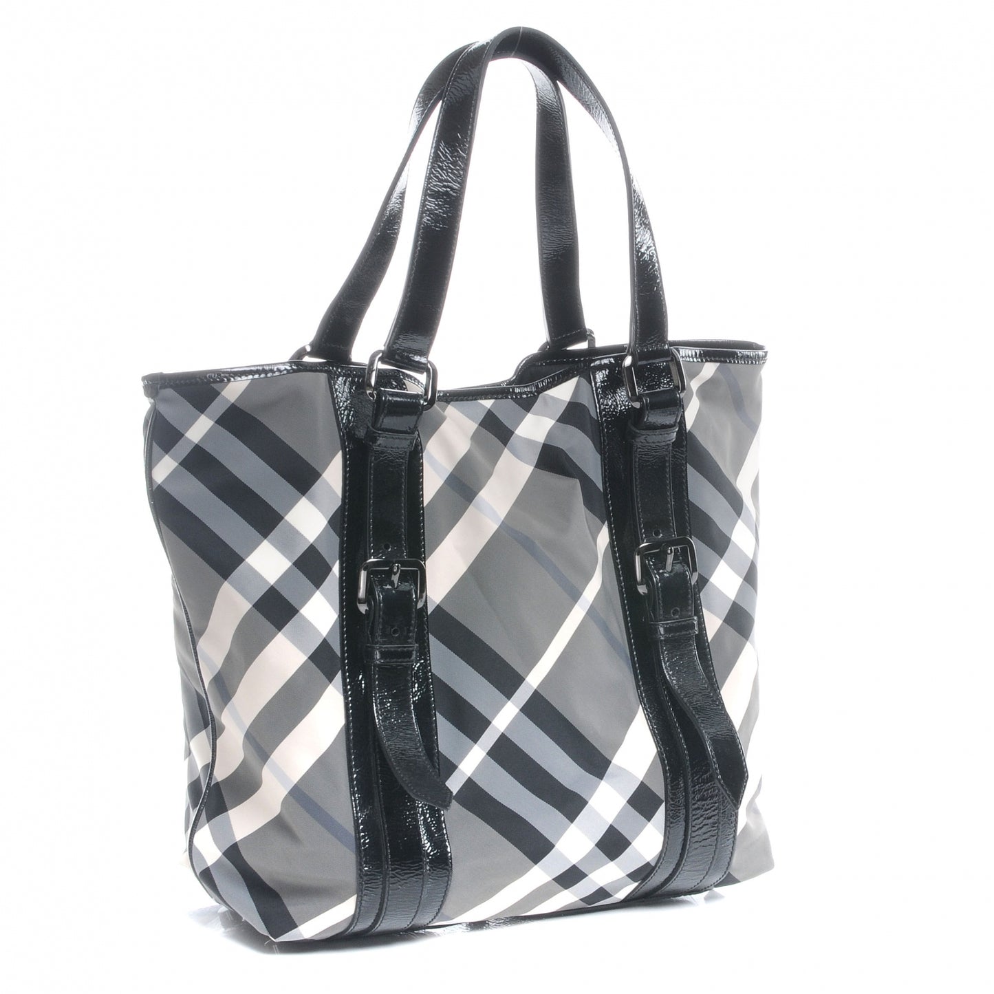Patent Trim Smoked Check Tote Black