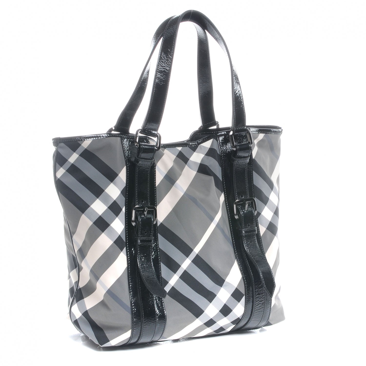 Burberry Patent Trim Smoked Check Tote Black 3 of 9
