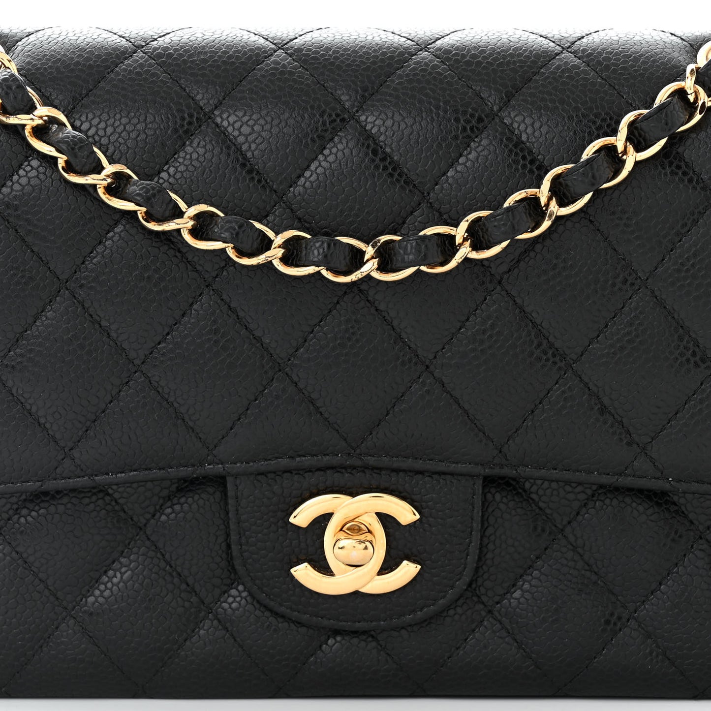 Caviar Quilted Medium Double Flap Black