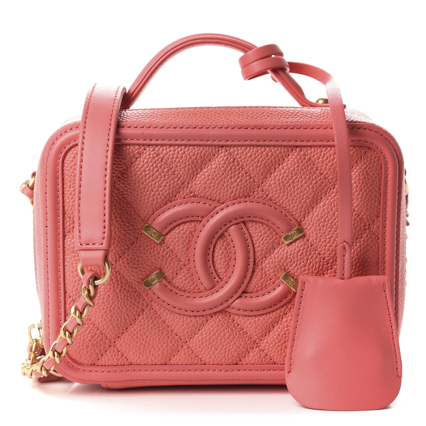 Caviar Quilted Small CC Filigree Vanity Case Coral