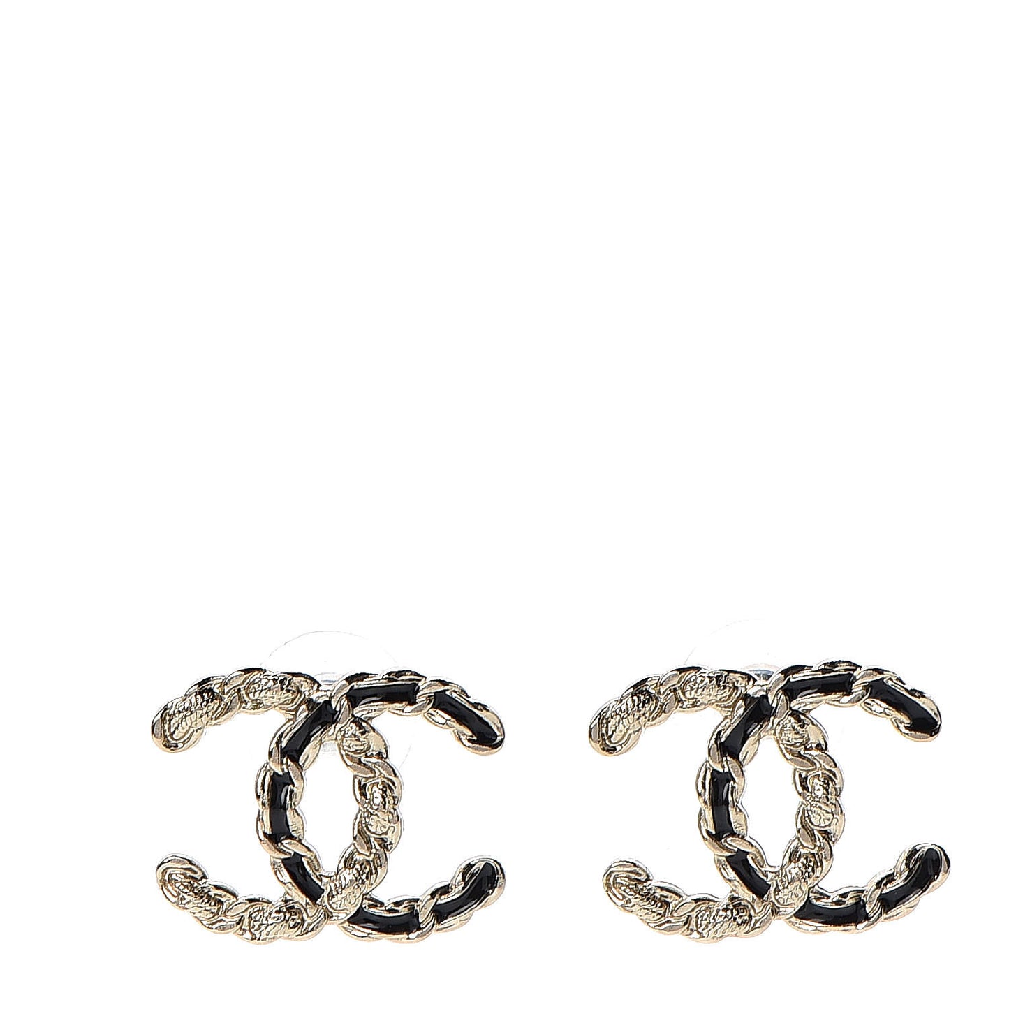 Enamel Metal Chain French New Wave CC Earrings Black Gold
