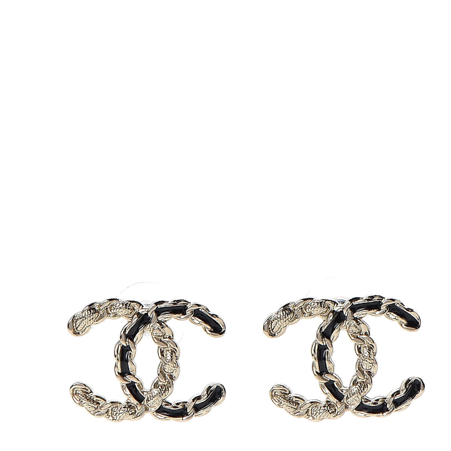 Chanel Enamel Metal Chain French New Wave CC Earrings Black Gold 1 of 6