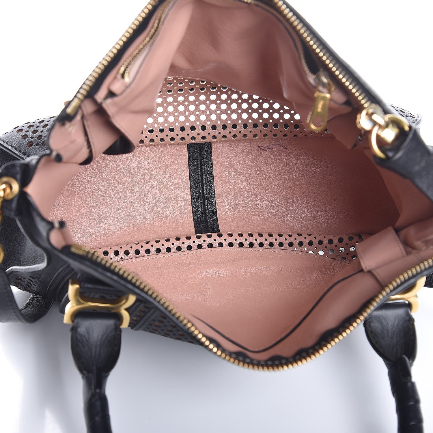 Chloe Calfskin Perforated Medium Marcie Satchel Black 6 of 9