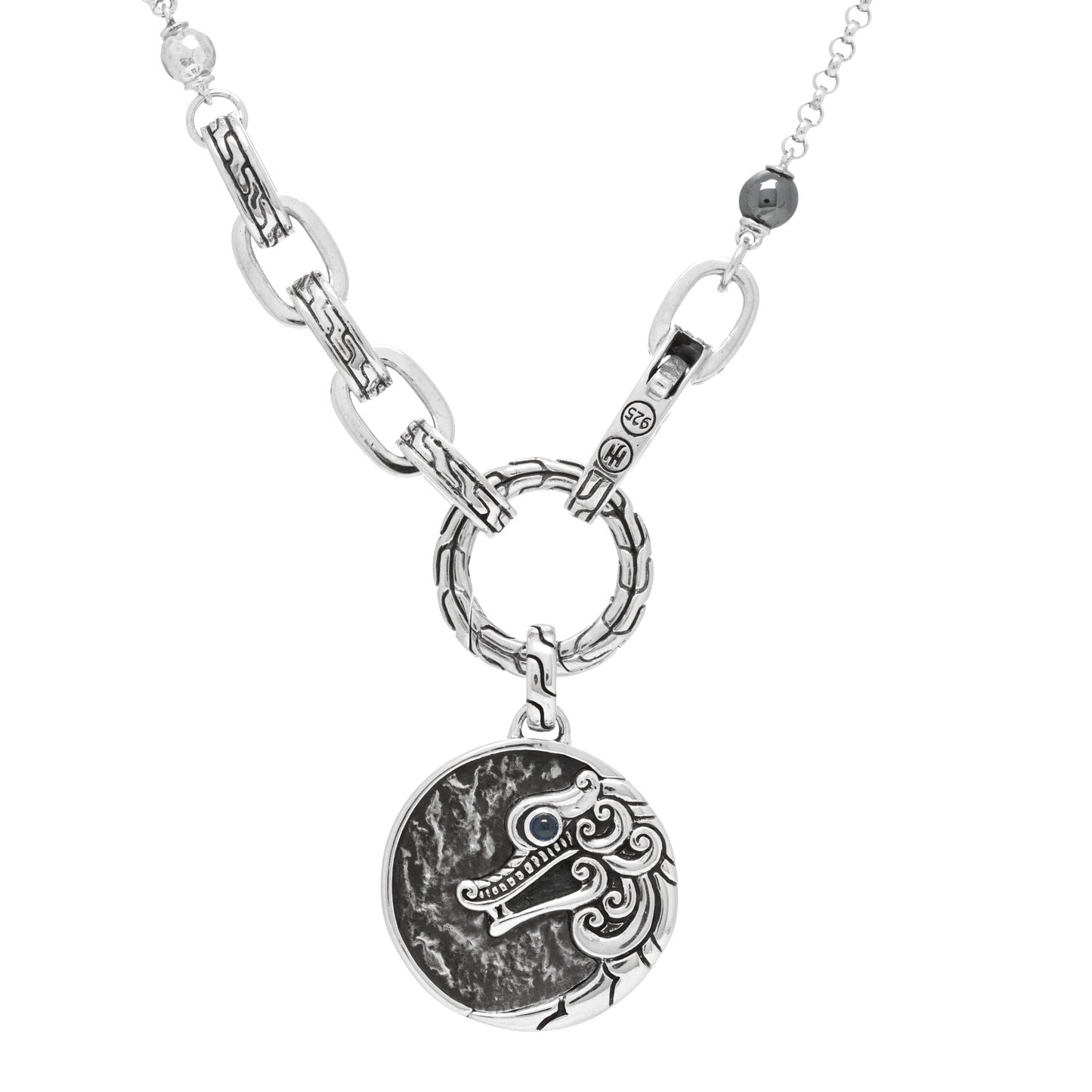 Sterling Silver Multi Gemstone Legends Naga Reticulated Pendant Necklace