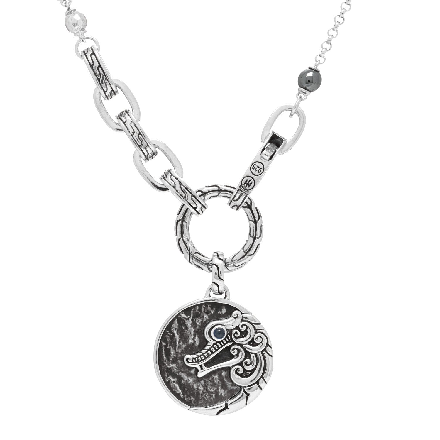 John Hardy Sterling Silver Multi Gemstone Legends Naga Reticulated Pendant Necklace 3 of 3