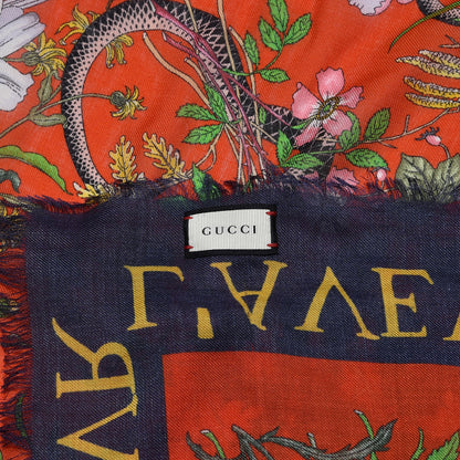 Gucci Wool Silk Flora Snake Print Shawl 6 of 6