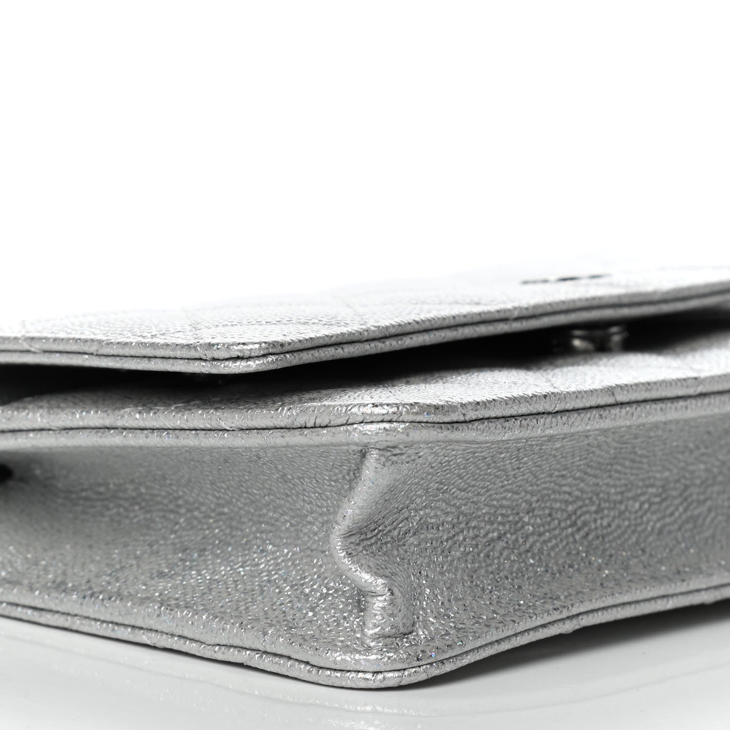 Chanel Glittered Metallic Caviar Quilted Wallet On Chain WOC Silver 9 of 11