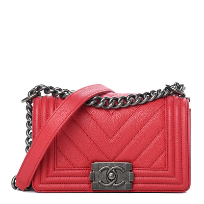 Chanel Caviar Chevron Quilted Small Boy Flap Red 1 of 4