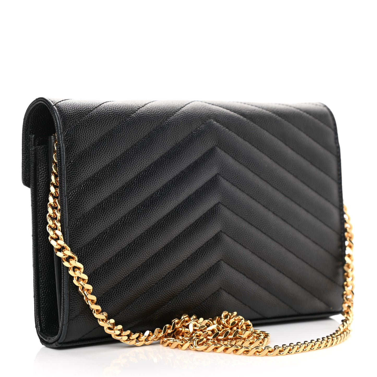 Grain De Poudre Matelasse Chevron Monogram Chain Wallet Black