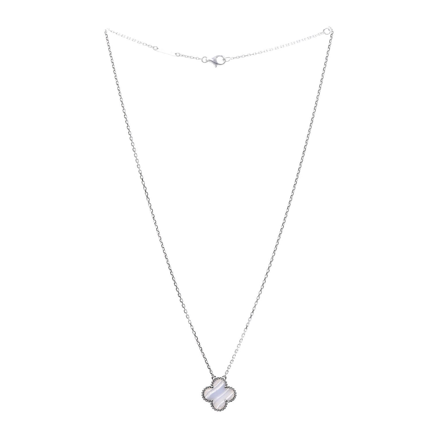 18K White Gold Chalcedony Vintage Alhambra Pendant Necklace