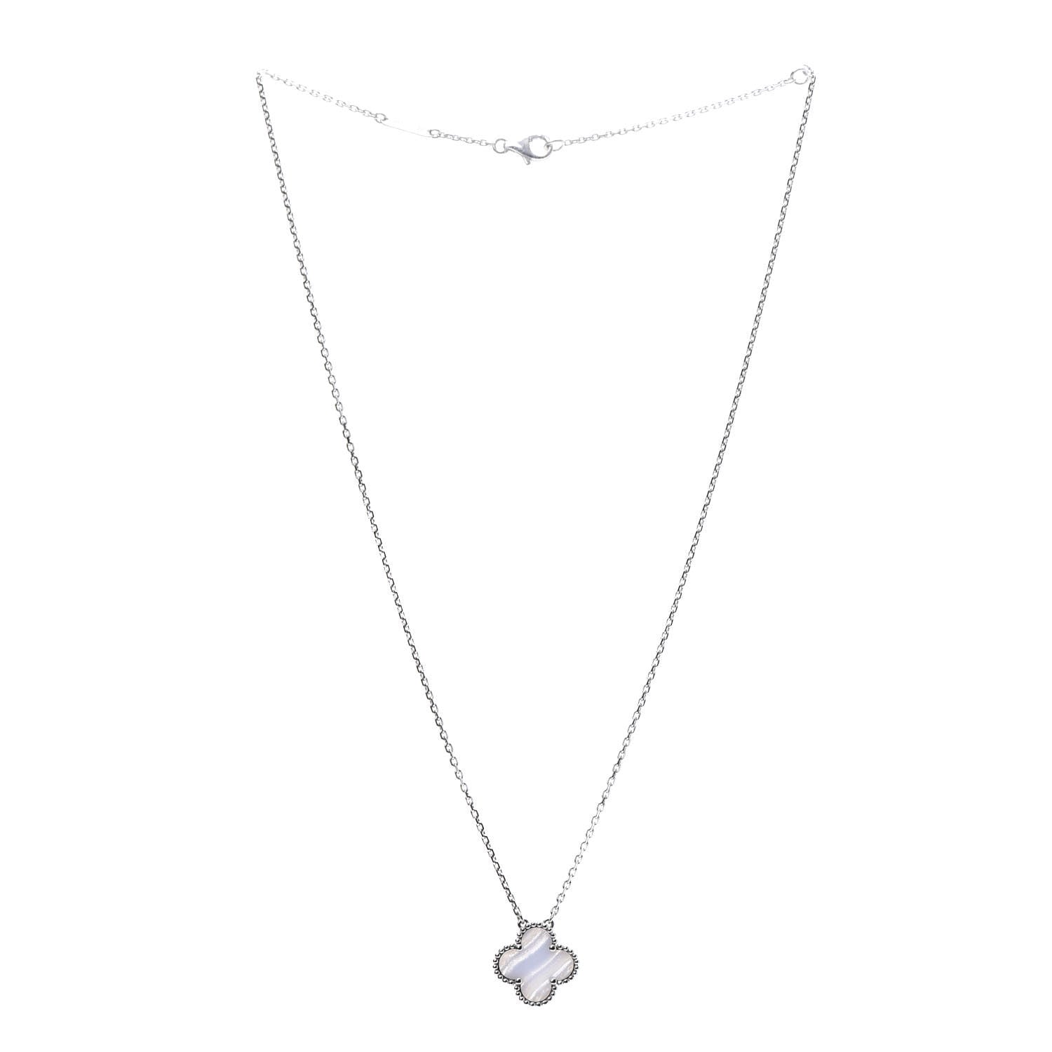 Van Cleef & Arpels 18K White Gold Chalcedony Vintage Alhambra Pendant Necklace 3 of 7