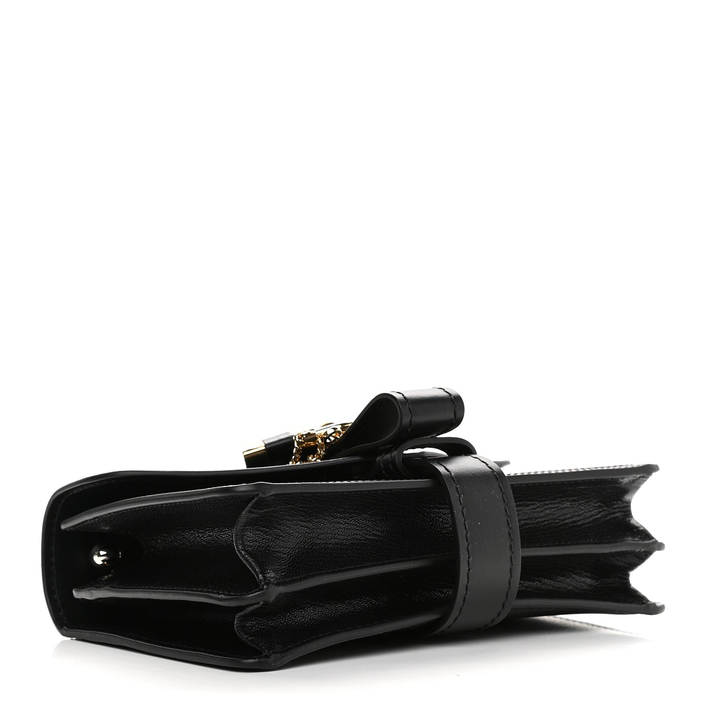Shiny Goatskin Calfskin Aby Chain Shoulder Bag Black