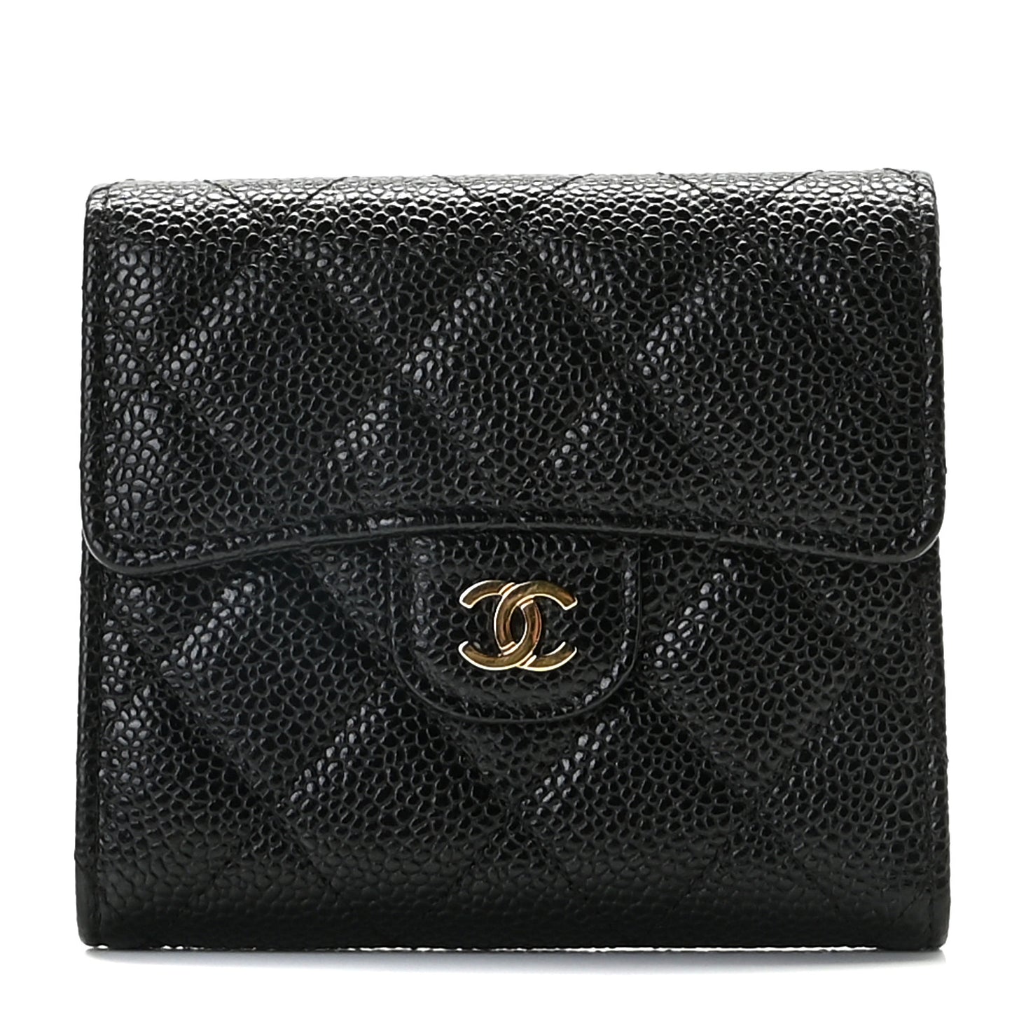 Caviar Quilted Compact Flap Wallet Black