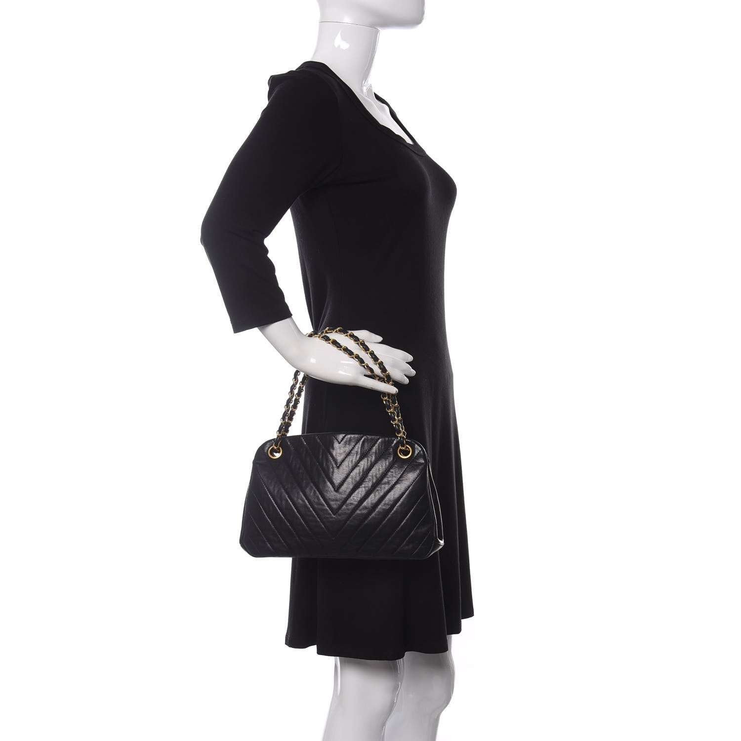Chanel Lambskin Chevron Quilted Frame Shoulder Bag Navy 2 of 9