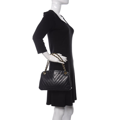 Chanel Lambskin Chevron Quilted Frame Shoulder Bag Navy 2 of 9