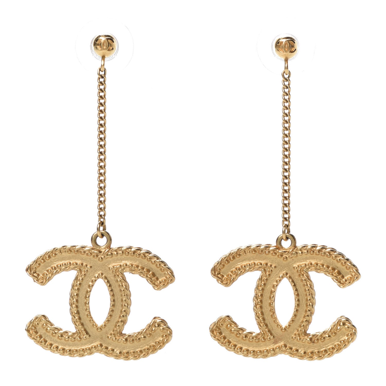 Chanel CC Drop Earrings Matte Gold 1 of 5