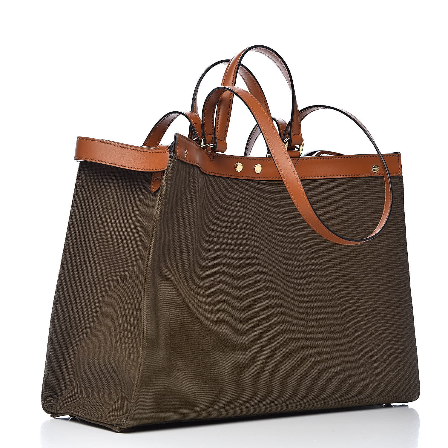 Fendi Canvas Vitello King FF Embroidered Medium Peekaboo X-Tote Amazzonia Cuoio 3 of 11