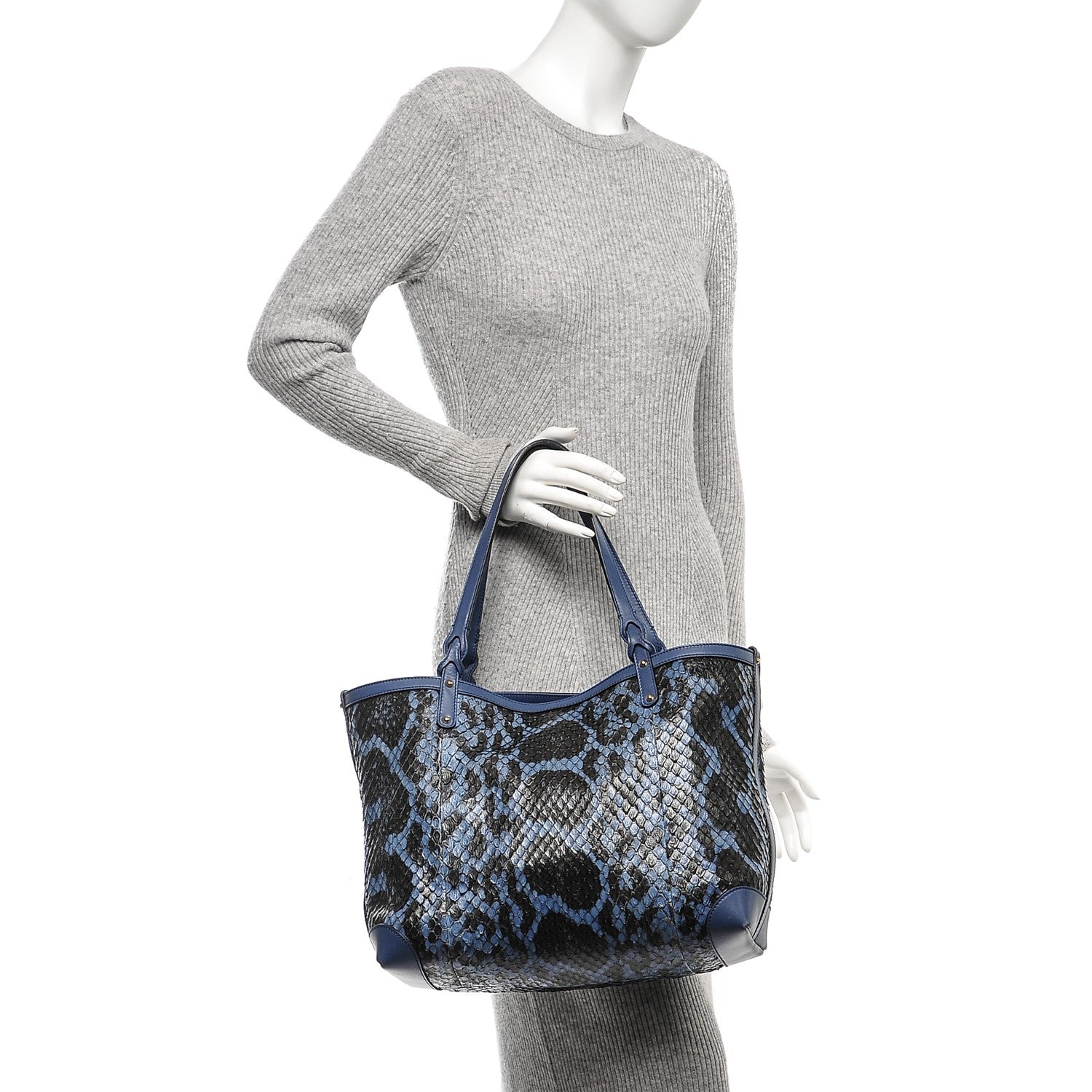 Gucci Python Medium Craft Tote Blue 2 of 9