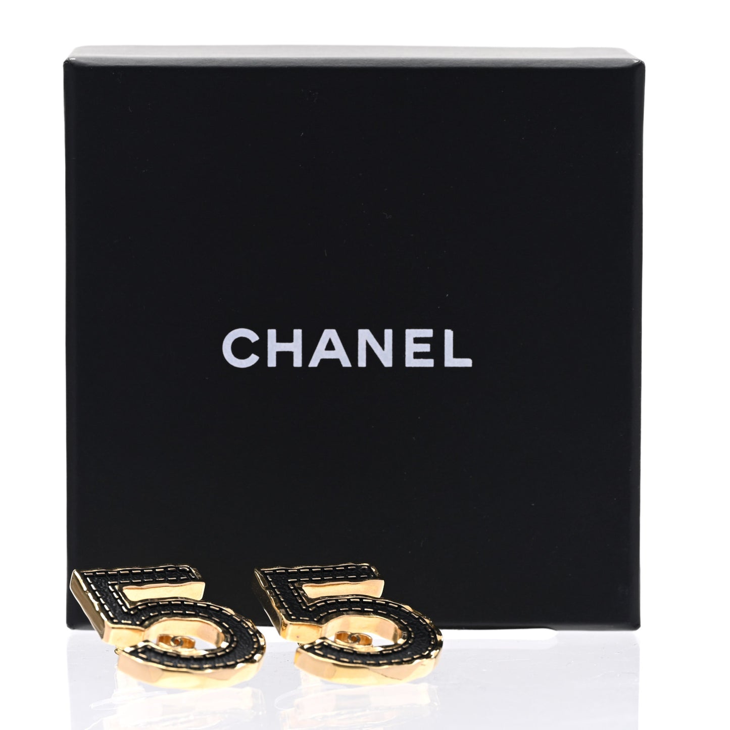 Metal CC No 5 Earrings Gold Black