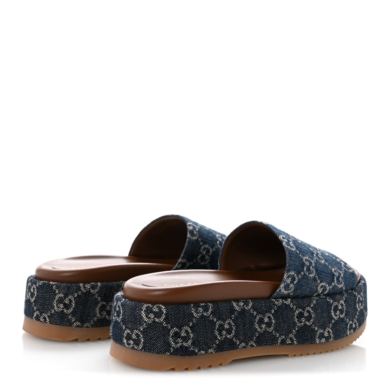 Gucci New Denim GG Monogram Angelina Platform 55mm Slide Sandals 36 Blue Tea 5 of 9