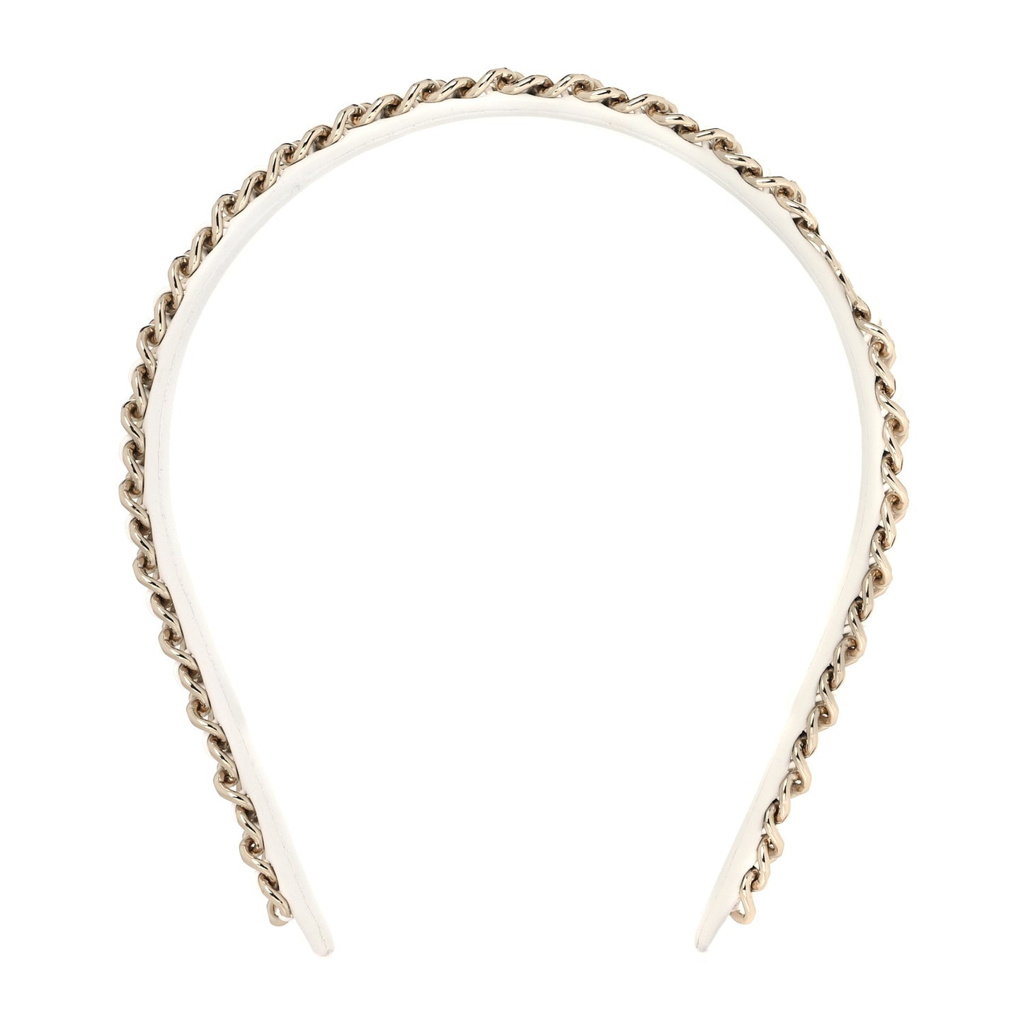 Metal Lambskin Chain CC Headband White Gold