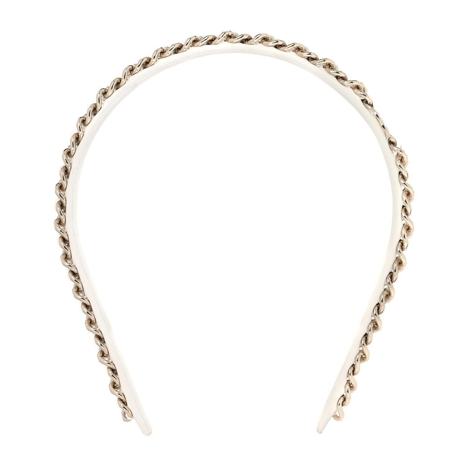 Chanel Metal Lambskin Chain CC Headband White Gold 1 of 4
