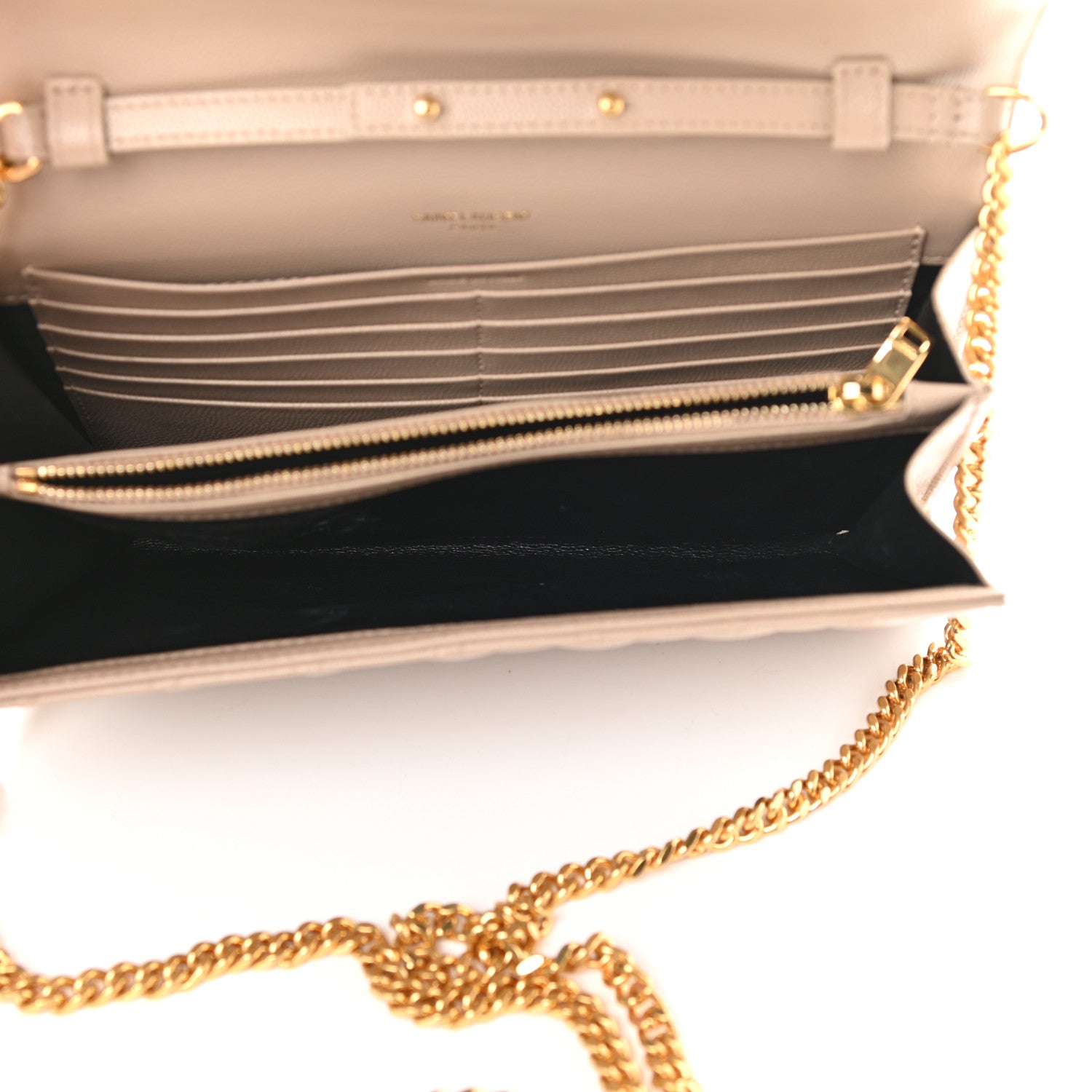 Saint Laurent Grain De Poudre Mixed Matelasse Triquilt Monogram Chain Wallet Dark Beige 5 of 9