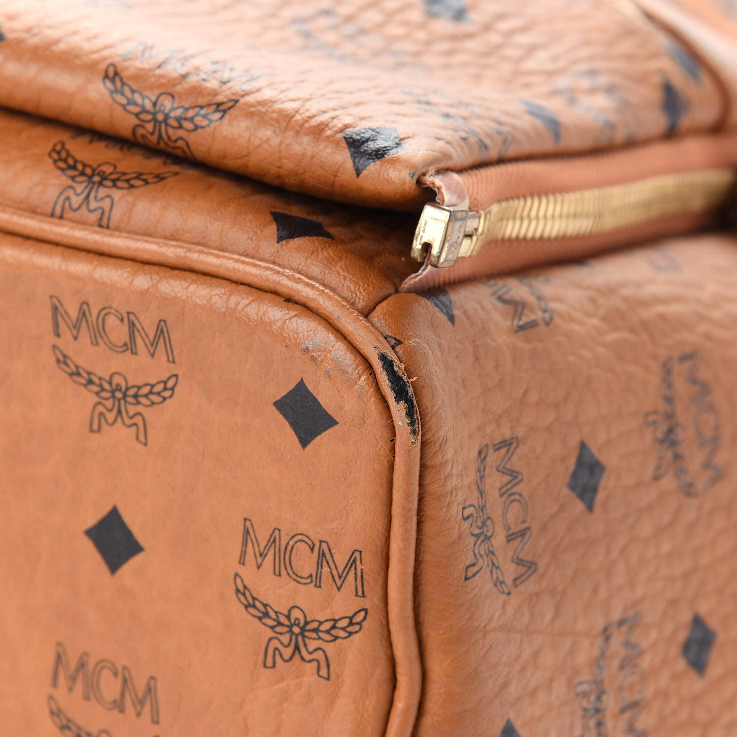 MCM Visetos Studded Medium Dual Stark Backpack Cognac 8 of 9