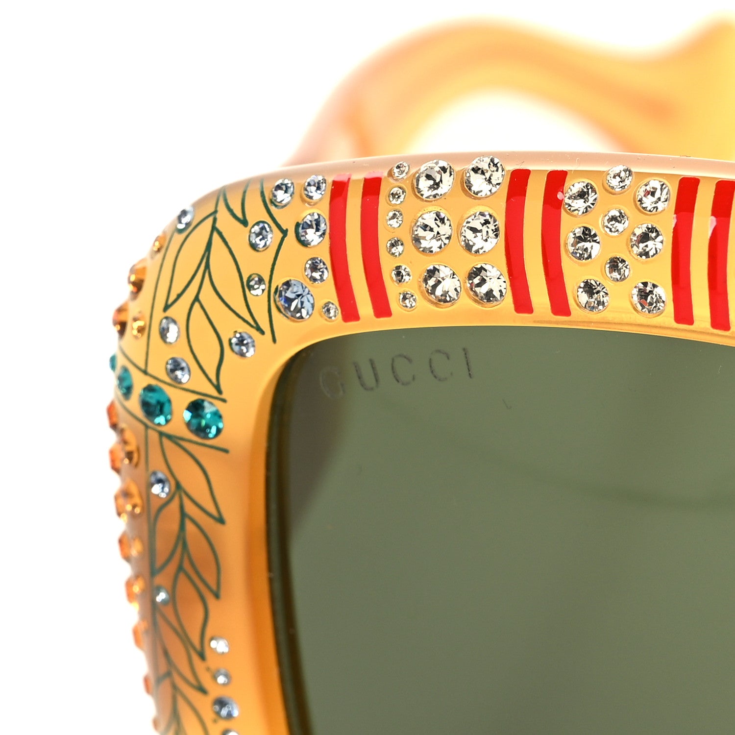 Gucci Acetate Crystal Square Frame Sunglasses GG0498S Yellow 7 of 8