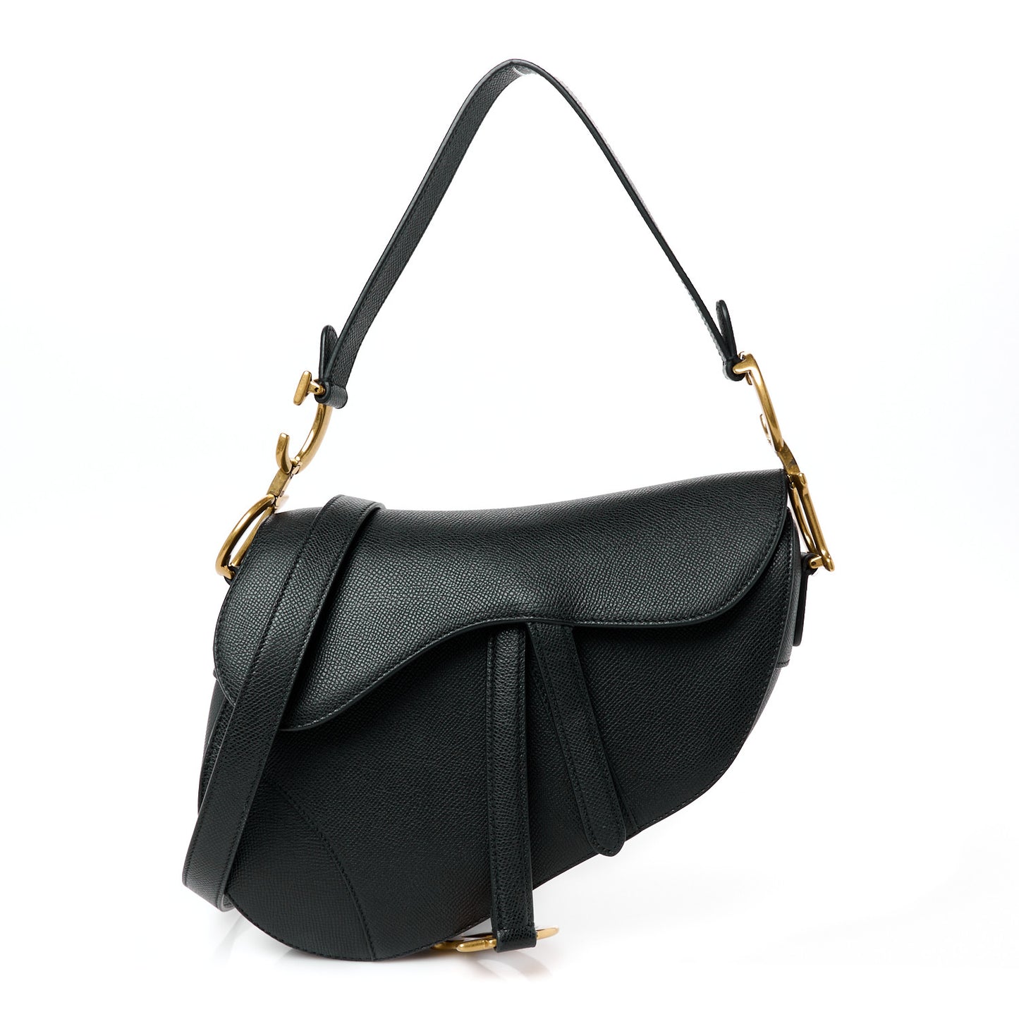 Grained Calfskin Saddle Bag With Strap Black