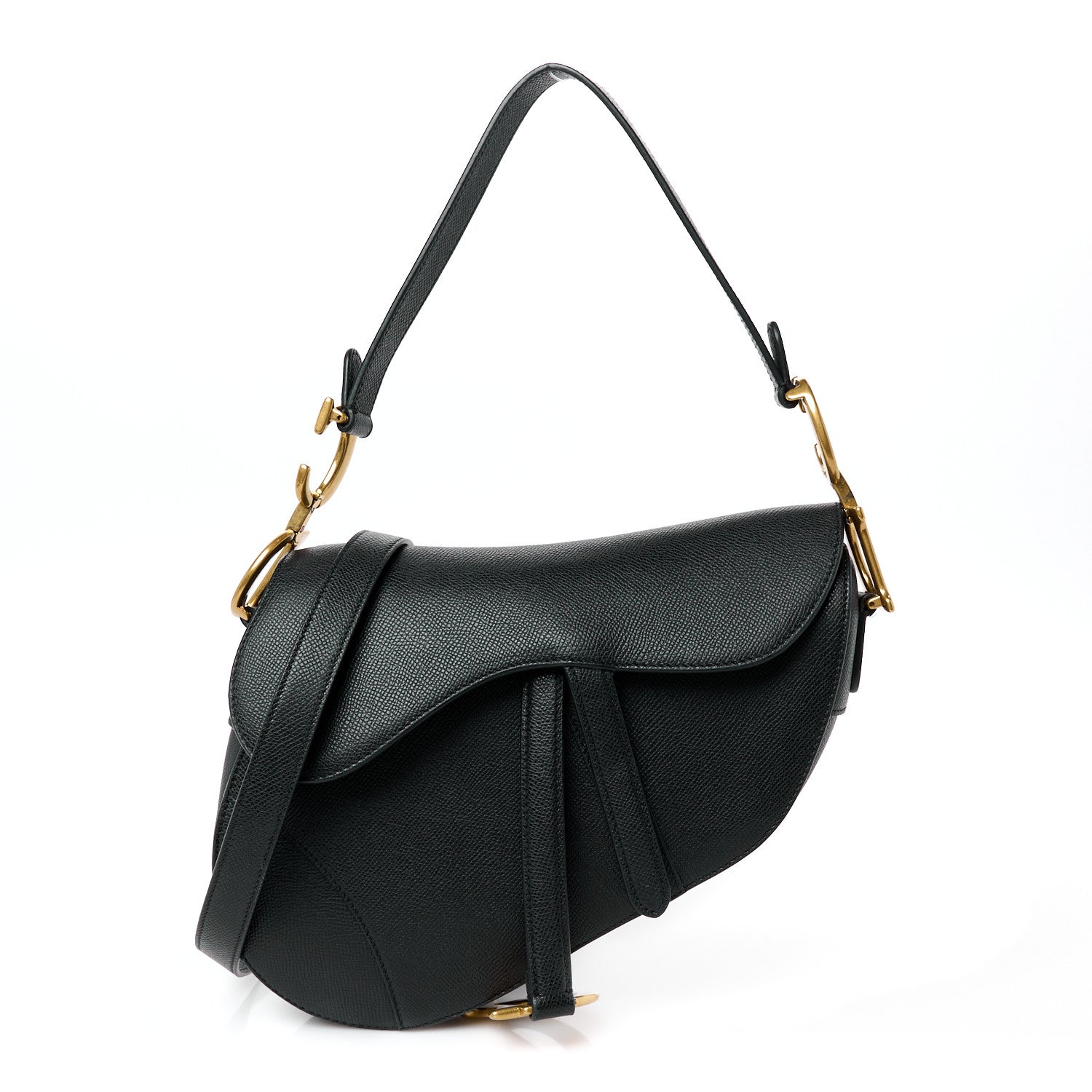 Christian Dior Grained Calfskin Saddle Bag With Strap Black 1 of 16