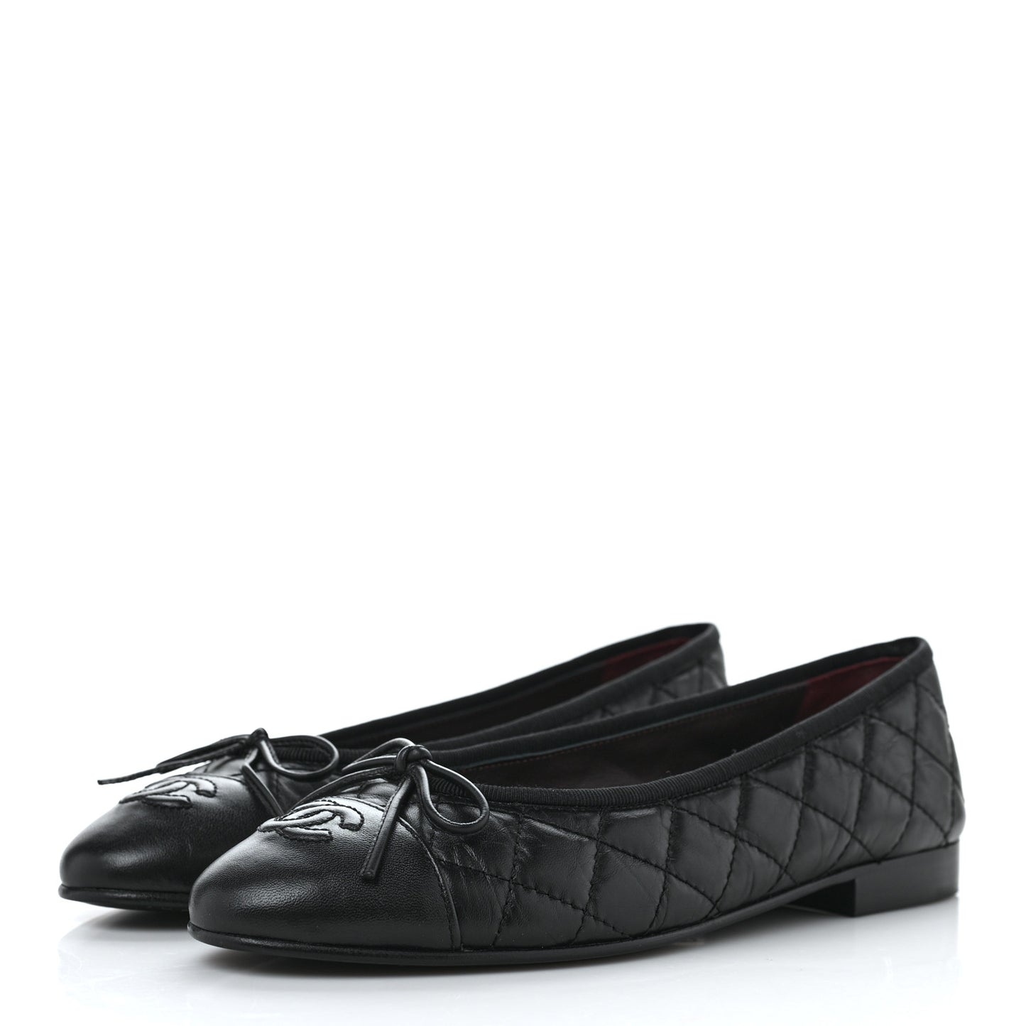 Aged Calfskin Quilted CC Cap Toe Ballerina Flats 37 Black