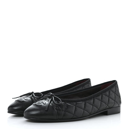 Chanel Aged Calfskin Quilted CC Cap Toe Ballerina Flats 37 Black 3 of 10