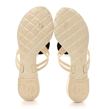 Chanel Jelly Camellia Thong Sandals 35 Ivory Black 5 of 7