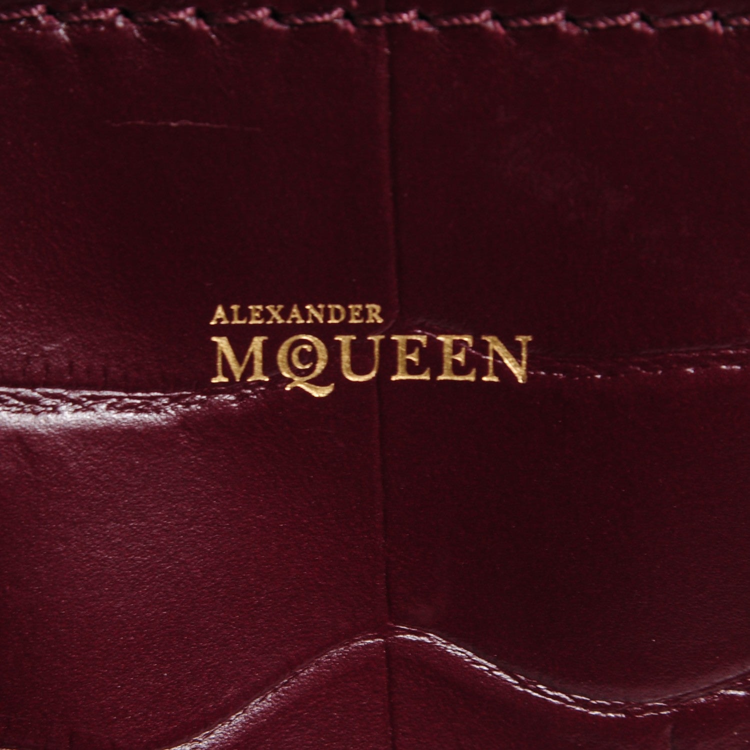 Alexander McQueen Calfskin Crocodile Embossed Small Skull Padlock Zip Around Tote Bordeaux 6 of 9