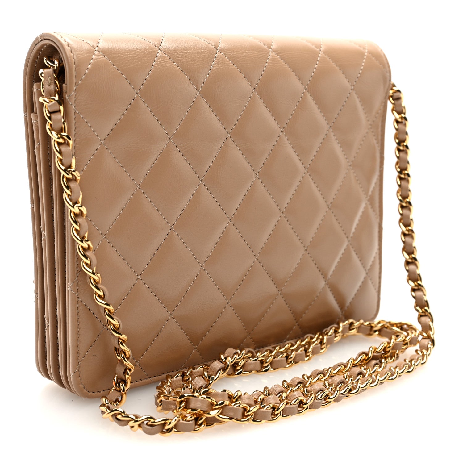 Chanel Shiny Aged Calfskin Quilted Clutch With Chain Dark Beige 3 of 12