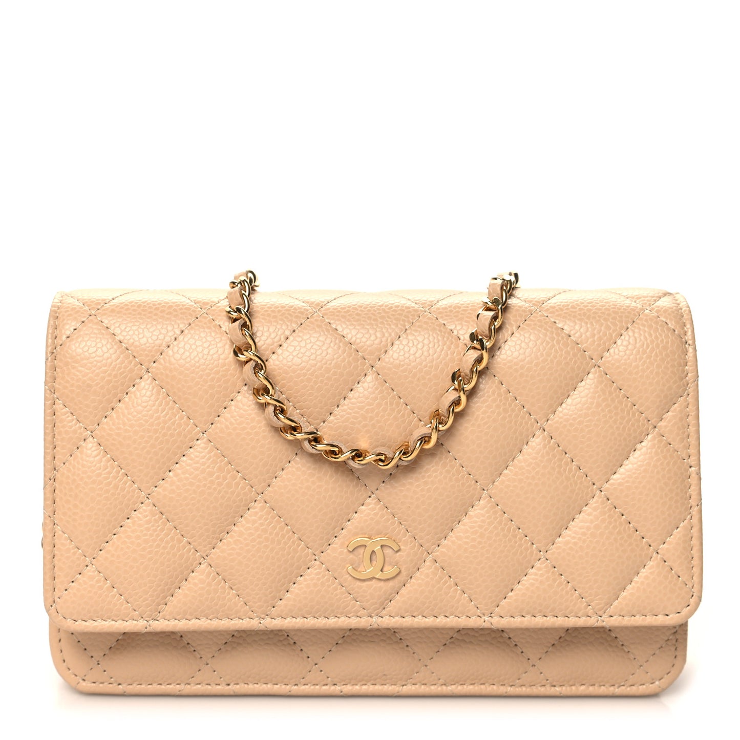 Caviar Quilted Wallet on Chain WOC Beige