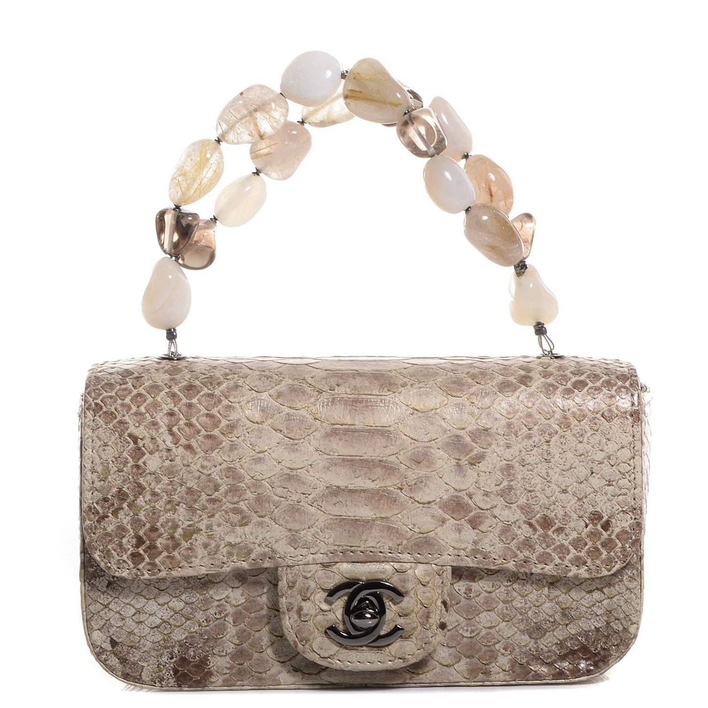 Python Stone Embellished Mini Flap Beige