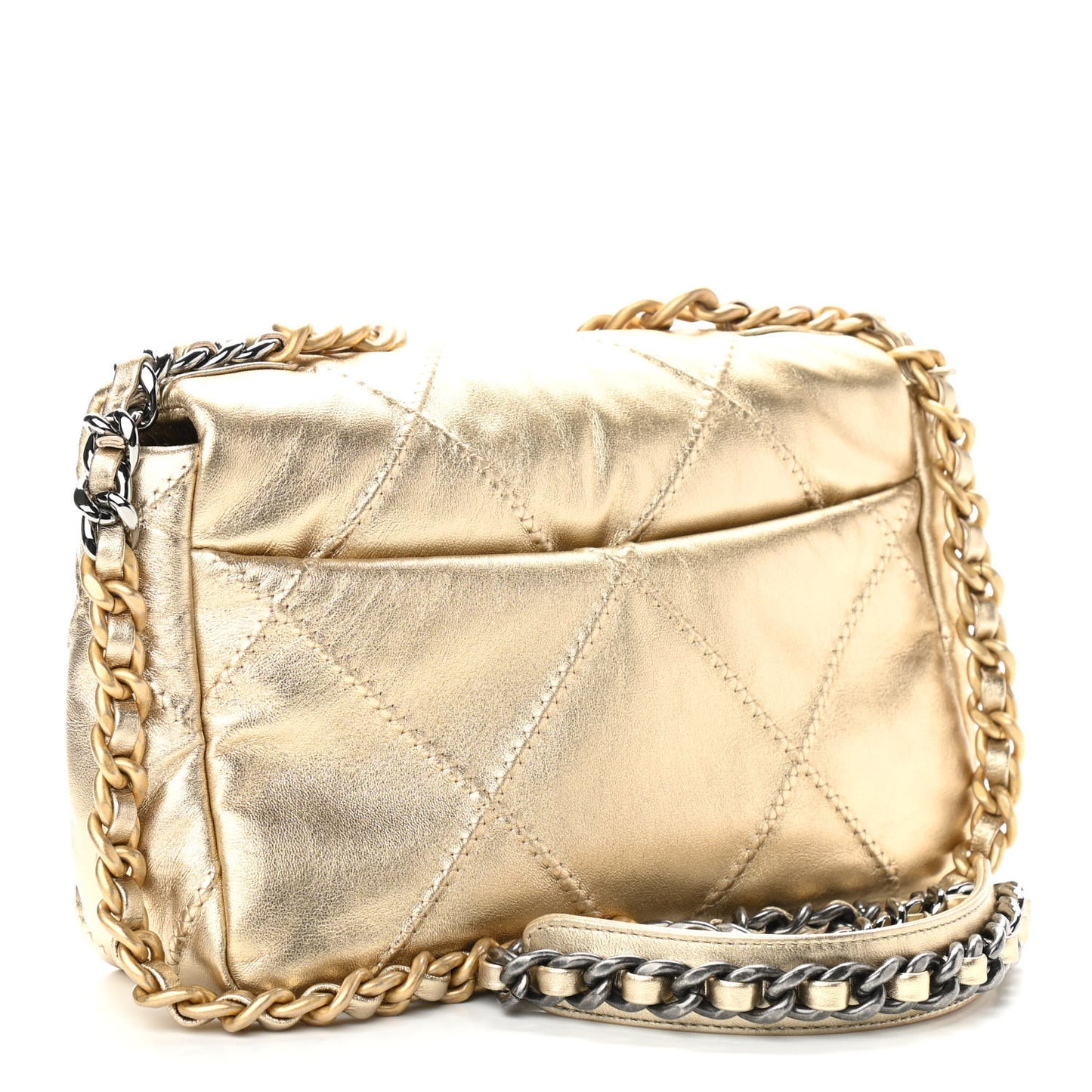 Metallic Goatskin Quilted Medium Chanel 19 Flap Gold