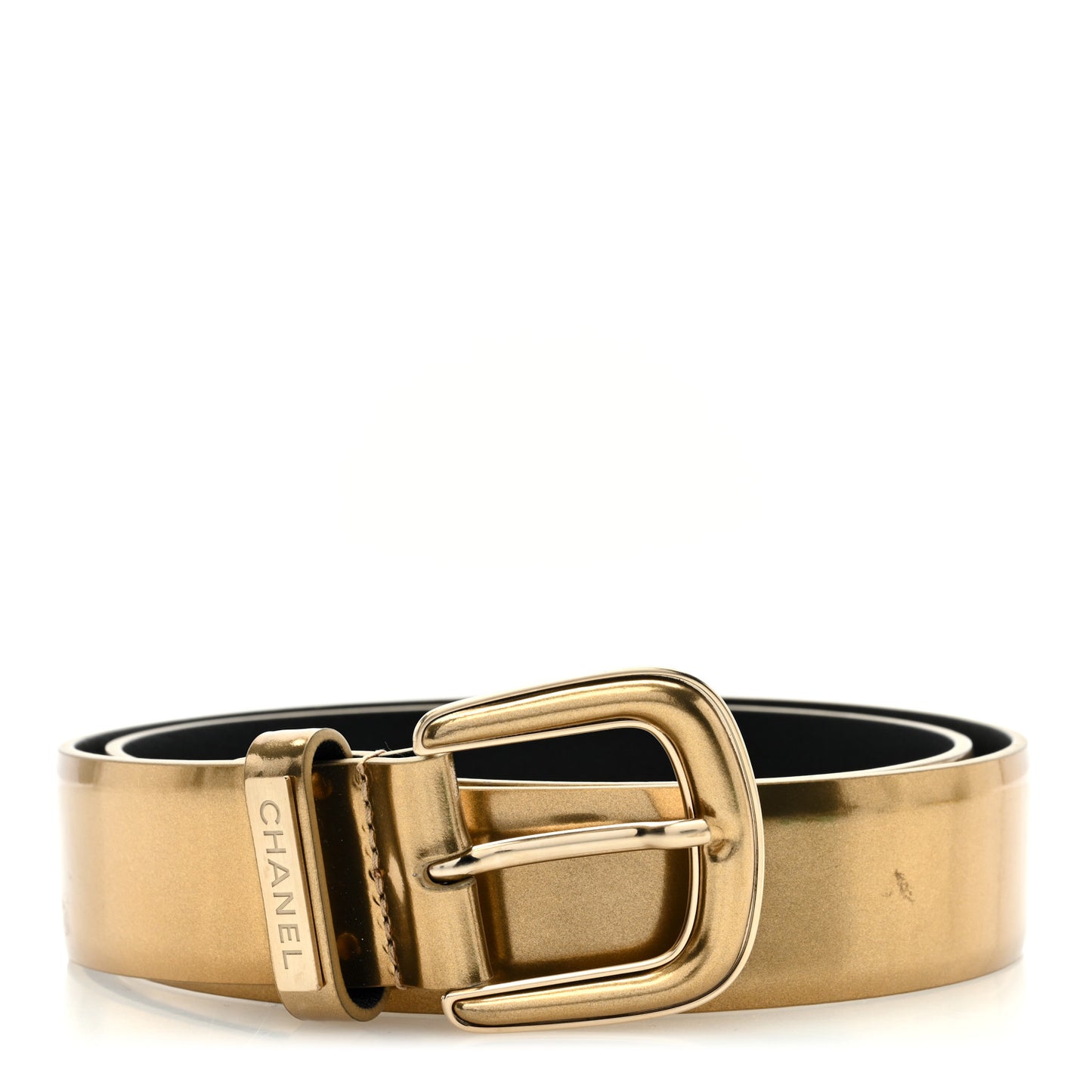 Metallic Calfskin Logo Belt 75 30 Gold