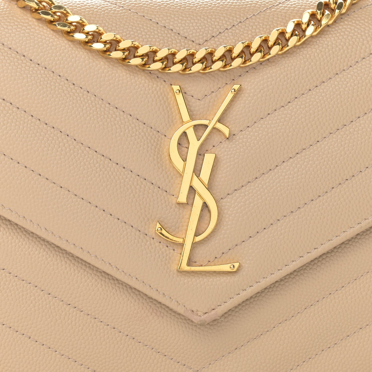 Saint Laurent Grain De Poudre Matelasse Chevron Monogram Chain Wallet Nude Powder 8 of 10