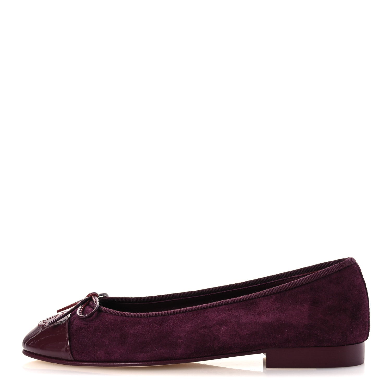 Chanel Suede Calfskin Patent Cap Toe CC Ballerina Flats 36 Burgundy 1 of 11