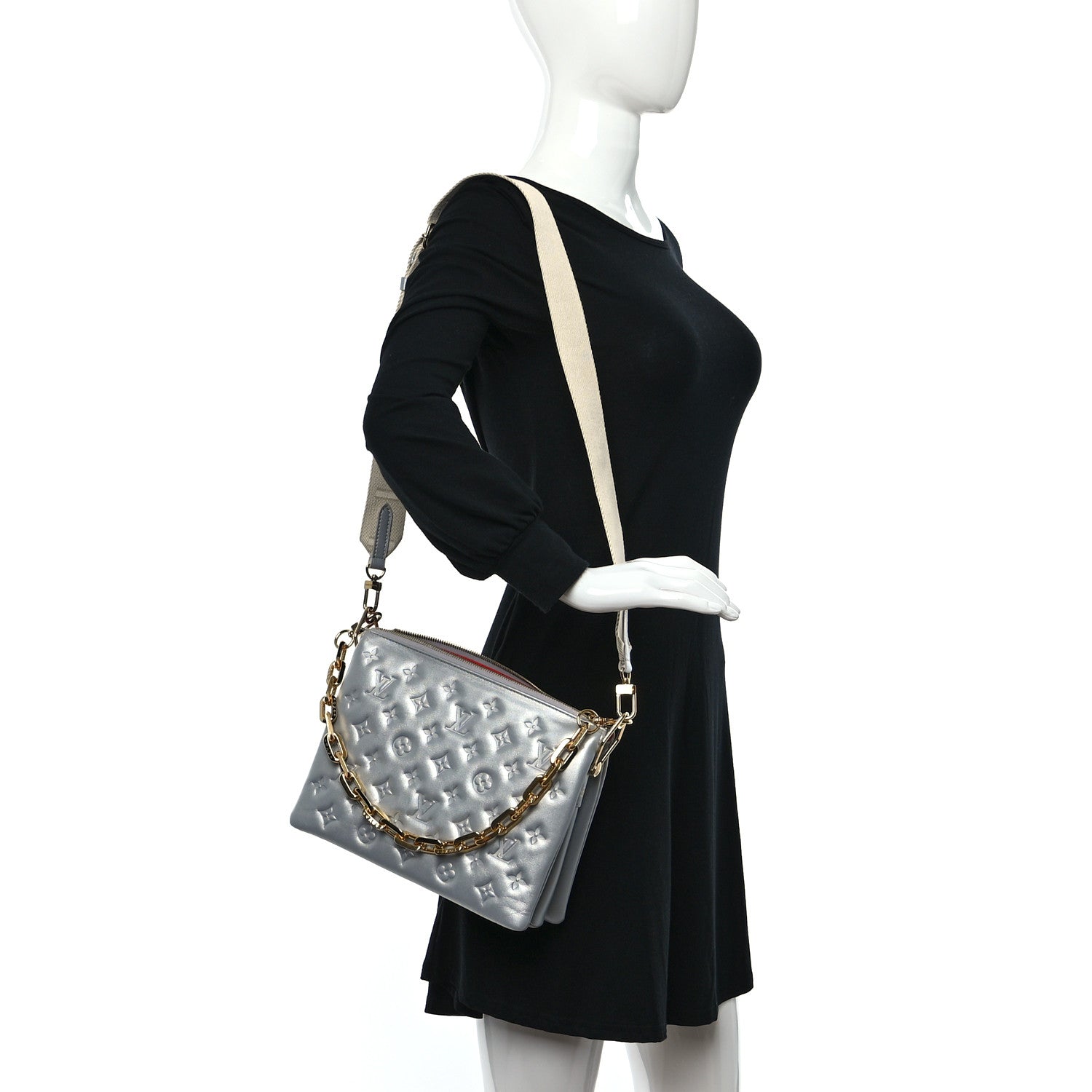 Louis Vuitton Metallic Lambskin Embossed Monogram Coussin PM Silver 2 of 10