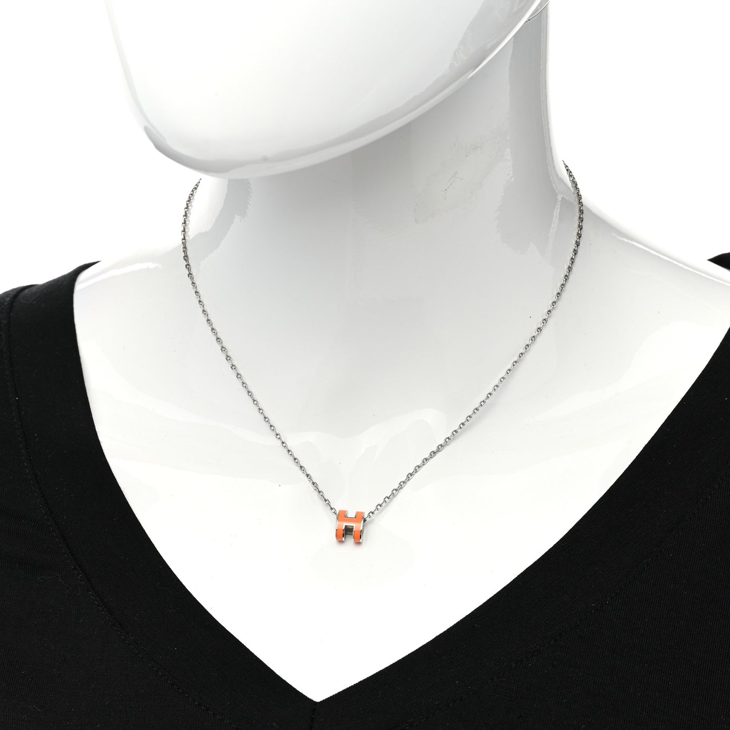 Lacquered Palladium Mini Pop H Pendant Necklace Orange