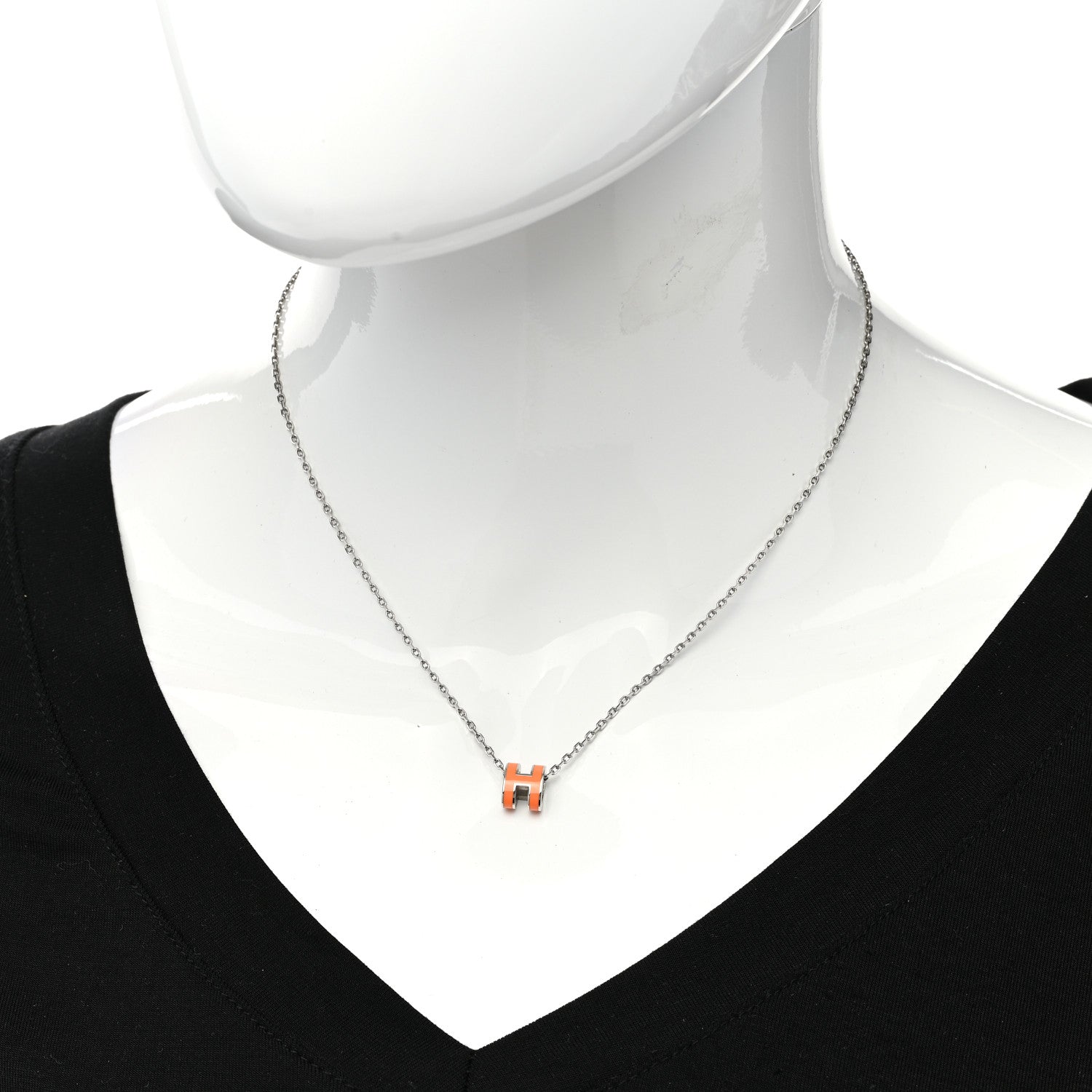 Hermes Lacquered Palladium Mini Pop H Pendant Necklace Orange 2 of 8